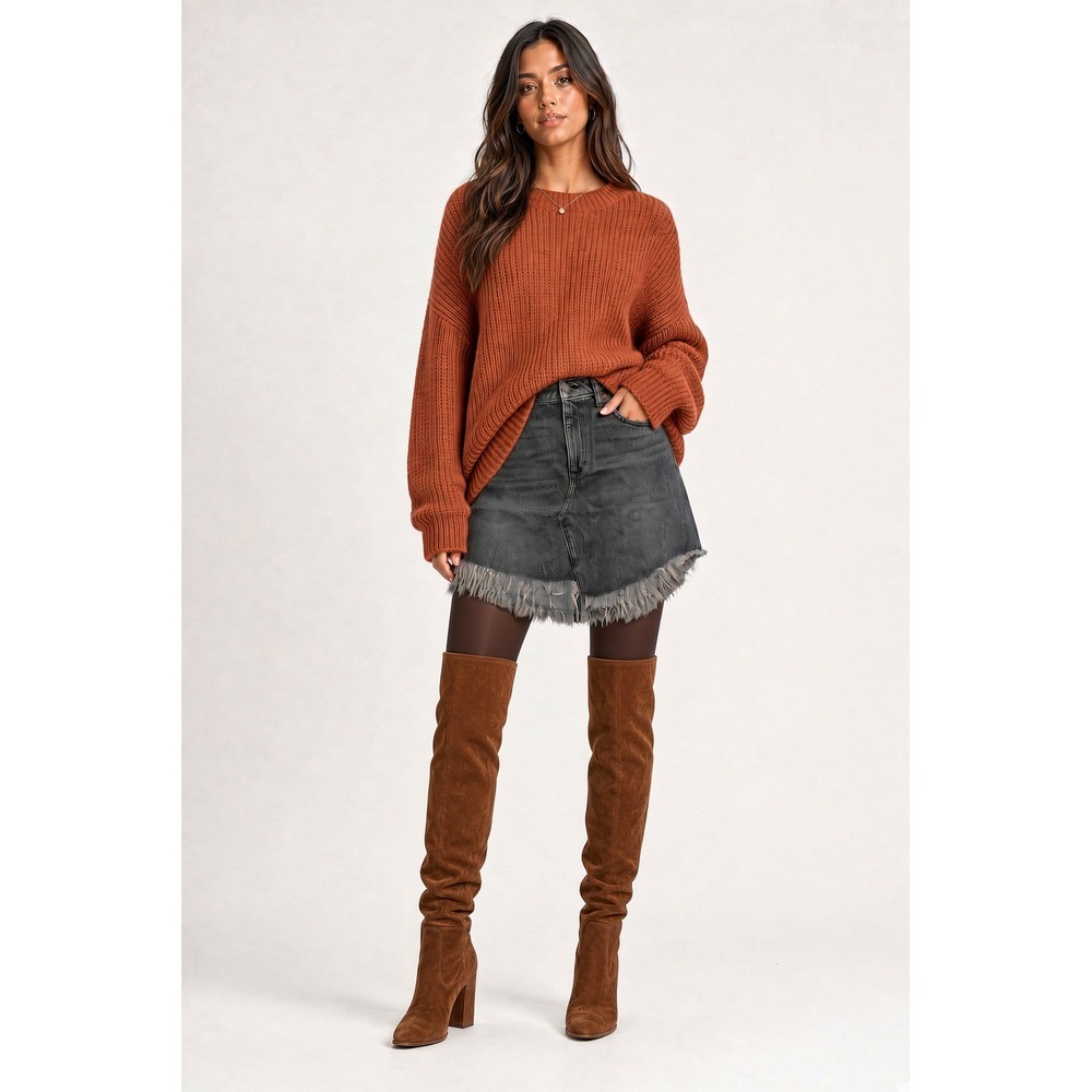 Free People Maverick Fringe Denim Mini Skirt Grey Black Western Boho 31 NWT